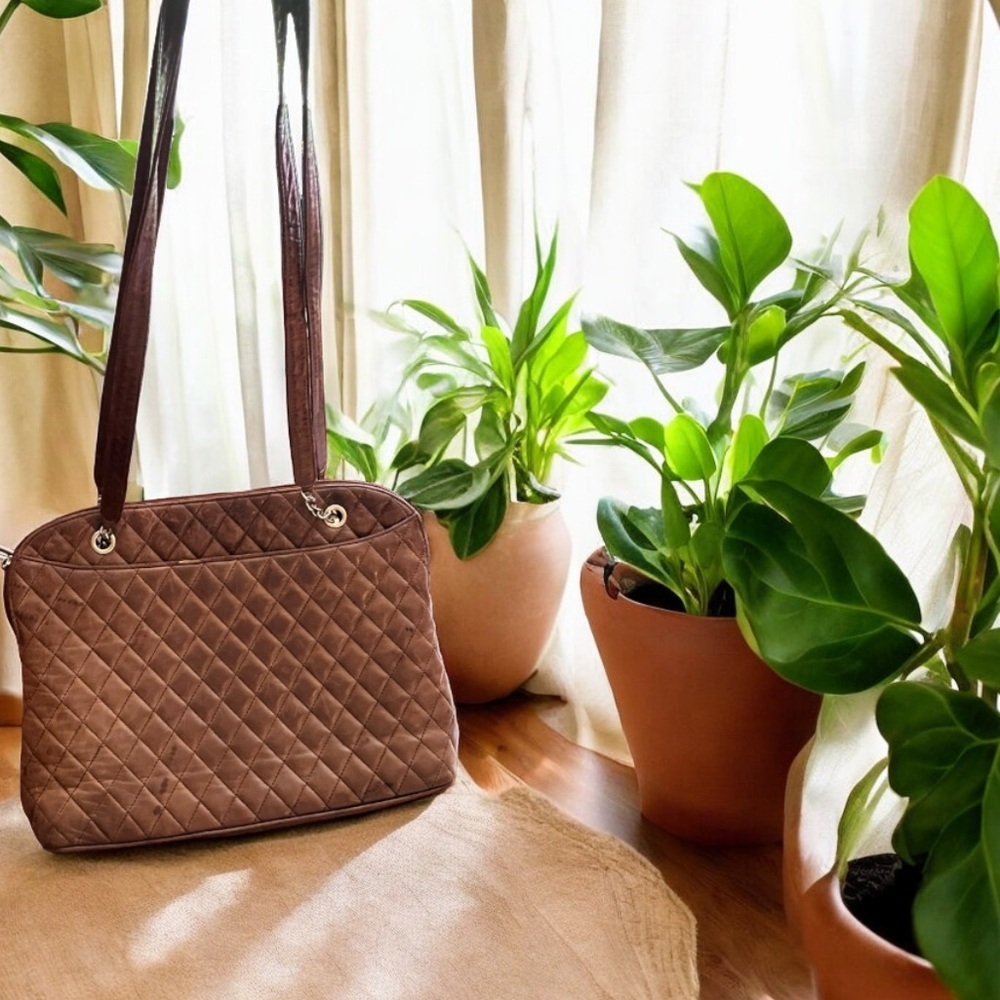 VTG-LEONE-Made in Italy-Rustic Brown Butter Soft Quilt Genuine Leather Purse 🤎